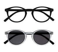 OPULIZE Zen 2 Pack Reading Glasses With Reading Sunglasses Black Crystal Small Mens Womens RS24-1C +3.00