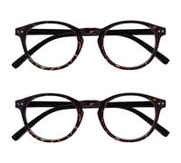 OPULIZE Zen Reading Glasses 2 Pack Cool Round Frame Spring Hinges Scratch Resistant Shiny Dark Brown Tortoiseshelll Mens Womens RR24-2 +1.50