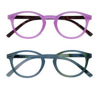 OPULIZE Zen Reading Glasses 2 Pack Cool Round Frame Spring Hinges Scratch Resistant Shiny Pink Turquoise Mens Womens RR24-4Q +2.00