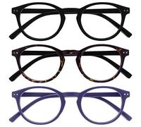 OPULIZE Zen Reading Glasses 3 Pack Cool Round Frame Spring Hinges Scratch Resistant Matt Black Shiny Dark Brown Matt Purple Mens Womens RRR24-125 +3.50