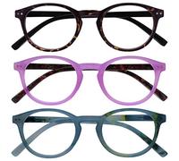 OPULIZE Zen Reading Glasses 3 Pack Cool Round Frame Spring Hinges Scratch Resistant Shiny Dark Brown Pink Turquoise Mens Womens RRR24-24Q +2.50