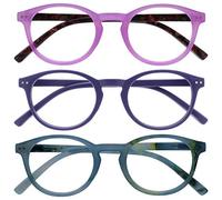OPULIZE Zen Reading Glasses 3 Pack Cool Round Frame Spring Hinges Scratch Resistant Shiny Pink Matt Purple Turquoise Mens Womens RRR24-45Q +3.00