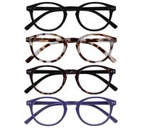 OPULIZE Zen Reading Glasses 4 Pack Cool Round Frame Spring Hinges Scratch Resistant Matt Black Light Brown Dark Brown Purple Mens Womens RRRR24-11T25 +1.00