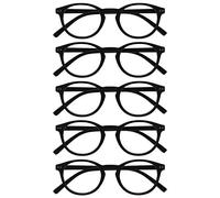 OPULIZE Zen Reading Glasses 5 Pack Cool Round Frame Spring Hinges Scratch Resistant Matt Black Mens Womens RRRRR24-1 +1.50