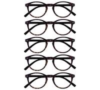 OPULIZE Zen Reading Glasses 5 Pack Cool Round Frame Spring Hinges Scratch Resistant Shiny Dark Brown Tortoiseshelll Mens Womens RRRRR24-2 +1.00