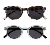 OPULIZE Zen Sunglasses 2 Pack Small Lightweight Round Frame Spring Hinges Scratch Resistant Tinted Lens UV400 Protection Light Brown Crystal Clear Black Mens Womens SS24-1TC