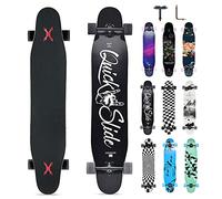 Opurtdor Longboard 8 Layers Decks 46"x8" Skateboard Pro Complete Skate Board Maple Wood Long Board for Adults Beginners (Black White)