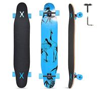 Opurtdor Longboard 8 Layers Decks 46"x8" Skateboard Pro Complete Skate Board Maple Wood Long Board for Adults Beginners (Fairy Crane)