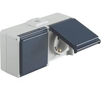 OPUS® Aqua Protective Contact Socket 2-Way, Horizontal, Colour Light Grey/Steel Blue