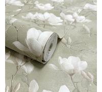 Opus Sage & White Petalina Floral Patterned Embossed Wallpaper