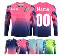 OPUTWDF Custom Goalie Kits Padded Football Goalkeeper Shirt Top Kit Personalised for Boys Youth Adults with Name Number Logo Rose