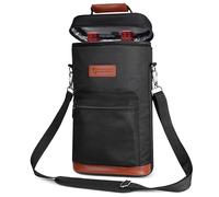 opux Insulated 2 Bottle Wine Bag Tote Leakproof Carrier Cooler Gift, Black