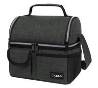 opux Insulated Lunch Bag Women Men, Dual Compartment Leakproof, Dark Gray