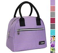 opux Lunch Box for Women, Insulated Lunch Bag Tote for Girls Kids Teen Adult, Cute Soft Cooler Container Work School, Reusable Thermal Food Meal Prep Organizer Pail Travel Beach, Purple Stripes