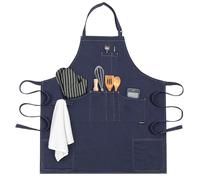 OPUX Premium Chef Apron for Cooking, BBQ, Grilling, Professional Kitchen Apron with Built in Oven Mitts, Pot Holder, Towel Handle, Multiple Pockets for Chef, Cook, Barista, Men, Navy, Default