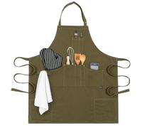 OPUX Premium Chef Apron for Cooking, BBQ, Grilling, Professional Kitchen Apron with Built in Oven Mitts, Pot Holder, Towel Handle, Multiple Pockets for Chef, Cook, Barista, Men, Olive, Default