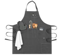 OPUX Premium Chef Apron for Cooking, BBQ, Grilling, Professional Kitchen Apron with Built in Oven Mitts, Pot Holder, Towel Handle, Multiple Pockets for Chef, Cook, Barista, Men, Grey, Default