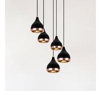 Opviq Yildo 7005 pendant light, black/copper, metal, 5-bulb, round
