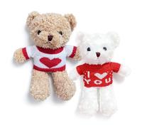 OPVXZAD White & Brown Heart Bear Plush Toy Set, 30cm Twin Stuffed Teddy Bears with Embroidered Hearts, Super Soft Cuddly Animals, Valentine's Day Birthday Gift for Adult Girlfriend Boyfriend (A2)