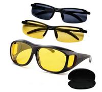 OPVYAEU 3-Piece Set 1 Sunglasses + 2 Night Vision Glasses + Zip Case, Adjustable for Drivers, Night Driving Glasses Women Men Protective Glasses