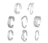 OPVYAEU 8 Pieces Foot Ring for Women Girl Adjustable Opening Hypoallergenic Small Finger Ring Set Simple Toe Rings Foot Jewelry Jewelry(B)