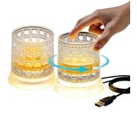 OPYAAON Rechargeable 2 Pack Fidget Spin Light Up Whiskey Glasses, 360° Rotating LED Tumbler with 50-80H Warm Glow, USB Charging Stress Relief Cup, Whiskey Gifts for Men Dad Husband