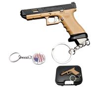 OPYLO Mini Gun Keychain, Tiny Keychain Guns Shape Pendant, Pistol Shape Key Chain, Novelty Keychain, Cool Keychains for Men, Brown+black, One Size