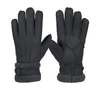 OPYTR Winter Gloves Fashion Men Women All Yards Dark Grey Leather Fur Wool Windproof Lined Thick Five Finger Wrist Gloves Snow Mittens Outdoor Driving Walking Talking Texting Keys