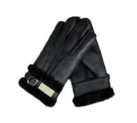 OPYTR Winter Gloves for Men - Warm Thermal Wool Fleece Snow Mittens, Outdoor Five Finger Wrist Leather Fur Sheepskin Gloves, Windproof Lined Thick