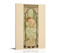 OqcEha Alphonse Mucha Paintings Wall Art Poster Prints Rest of The Night (1899) Painting On Canvas Wall Art Scroll Picture Print Living Room Walls Decor Homes Frame 20x30inch(50x75cm)