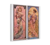 OqcEha Alphonse Mucha Paintings Wall Art Poster Prints The Seasons (Spring, Summer) Canvas Art And Wall Art Picture Print Modern Family Bedroom Decors Frame 28x28inch(70x70cm)