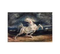 OqcEha Eugene Delacroix Paintings Wall Art Poster Prints Horse Frightened by Lightning Wall Art Scroll Canvas Painting Picture Living Room Decor Home 08x12inch(20x30cm)