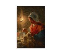 OqcEha Jean Francois Millet Paintings Wall Art Poster Prints Woman Sewing by Lamplight Artworks Canvas Room Aesthetic Wall Art Prints Home Modern Decor Unframe 12x18inch(30x45cm)