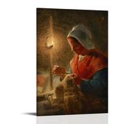 OqcEha Jean Francois Millet Paintings Wall Art Poster Prints Woman Sewing by Lamplight Artworks Canvas Room Aesthetic Wall Art Prints Home Modern Decor Frame 24x36inch(60x90cm)