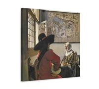OqcEha Johannes Vermeer Poster Famous Painting Officer And Laughing Girl Picture Print Wall Art Painting Canvas Artworks Gift Idea Room Aesthetic 20x20inch(50x50cm)