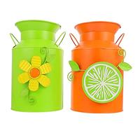 OQHAIR 2pcs Rustic Flower Vase Iron Art Cute Vase Mini Milk Can Jug Decorative Pitcher Vase for Garden Home Farmhouse Decoration Green Orange vase