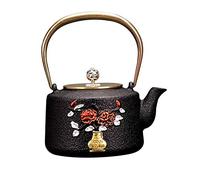 OQHAIR Cast Iron Tea Kettle Stove Top Whistling Tea Kettle-Surgical Cast Iron Teakettle Teapot with Cool Toch Ergonomic Handle Teapots (Color : Black, Size : 1200ml) (Black 1200ml)