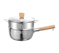 OQHAIR Stainless Steel Milk Sauce Pan, Traditional Japanese Yukihira Pan with Wood Handle & Steamer, Hammered Nonstick for Ramen/Milk Etc,16cm/6.3in (22cm/8.7in)