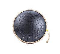 OQHAIR Steel Tongue Drum 14 Inch 15 Note Pan Drum Percussion Steel Drum Instrument Handpan Drum with Travel Bag, Book, Mallets, Finger Picks (black)