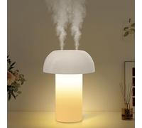 OQIMAX 500ml Mushroom Humidifiers, USB Powered Cool Mist Humidifier with 2 Spray Modes, 3-Speed Warm Light Brightness Adjustable, Dual Nozzles, 6H Timer Auto-Off, Desktop Humidifier for Office Home