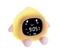 OQIMAX Cute Peach Night Light for Kids, Toddler Sleep Training Clock with RGB Lights, 6 Sounds, Dual Alarm, Rechargeable Silicone Bedside Lamp with Child Lock & Awake & Sleep Icons, for Baby, Children