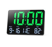 OQIMAX Digital Alarm Clock, 11.5" Large Wall Clock with Remote Control, LED Clock with Date Week Temperature, 4 Levels Brightness, Auto Dimming, Wall Clock for Bedroom Office Gym Shop Garage (Green)
