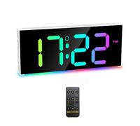 OQIMAX Digital Wall Clock, 12" Large Display RGB Colorful Alarm Clock with Remote Control, Silent Wall Clock with 5 Levels Brightness, Time Calendar Loop Display, Night Function, for Living Room, Gym
