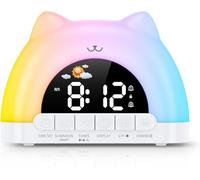 OQIMAX Kids Alarm Clock, Wake Up Clock with 11 Colors Night Light, Toddlers Sleep Training Clock with 12 Sounds, Brightness Adjustment, Dual Alarms, Plug in Digital Alarm Clocks for Girls Boys