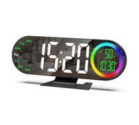 OQIMAX Mirror Digital Alarm Clock, 8.5'' Bedside Alarm Clocks with Dual Alarm & Snooze, 4-in-1 Function (Time, Date, Temperature, Week), 16 RGB Ambient Light, 3-Level Brightness, for Bedroom Home