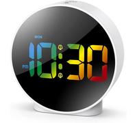 OQIMAX Newest Digital Alarm Clock, Alarm Clocks Bedside with Colorful Curved LED Display, Battery/USB Powered Digital Clock with Snooze, 4-Level Brightness, 2 Alarms, 12/24Hr for Heavy Sleepers Kids