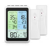 OQIMAX Refrigerator Thermometer with Alarm - 4.5 inch Wireless Fridge Thermometer with 2-Level Backlight, 2 Sensors, Digital Freezer Thermometers with Max/Min Records, for Homes Restaurants Cellars