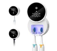 OQIMAX UV Toothbrush Cleaner Holder, Wall Mounted Toothbrush Cleaner, Automatic Rotating Cover, 99s to Kill Bacteria and 60-Degree Drying, LED Smart Screen, Paste Design Sterilizer for Home
