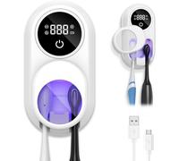 OQIMAX UV Toothbrush Sanitizer, Wall-Mounted Toothbrush Cleaner with Sterilization & Drying Function, LED Smart Display, Auto-Sensing Cover, Rechargeable Toothbrush Holder for Home & Travel