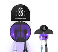 OQIMAX UV Toothbrush Sanitizer, Wall-Mounted toothbrush holder with Dual Sterilisation Function, Type-C Rechargeable, LED clock display, No-Drill Portable Design, Suitable for Home & Travel Use